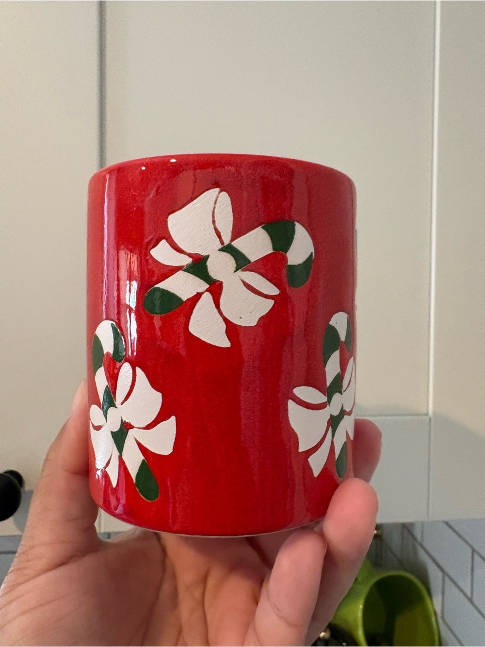 Vintage Waechtersbach Germany Red Ceramic Mug With Green and White Candy Canes - Picture 5 of 9